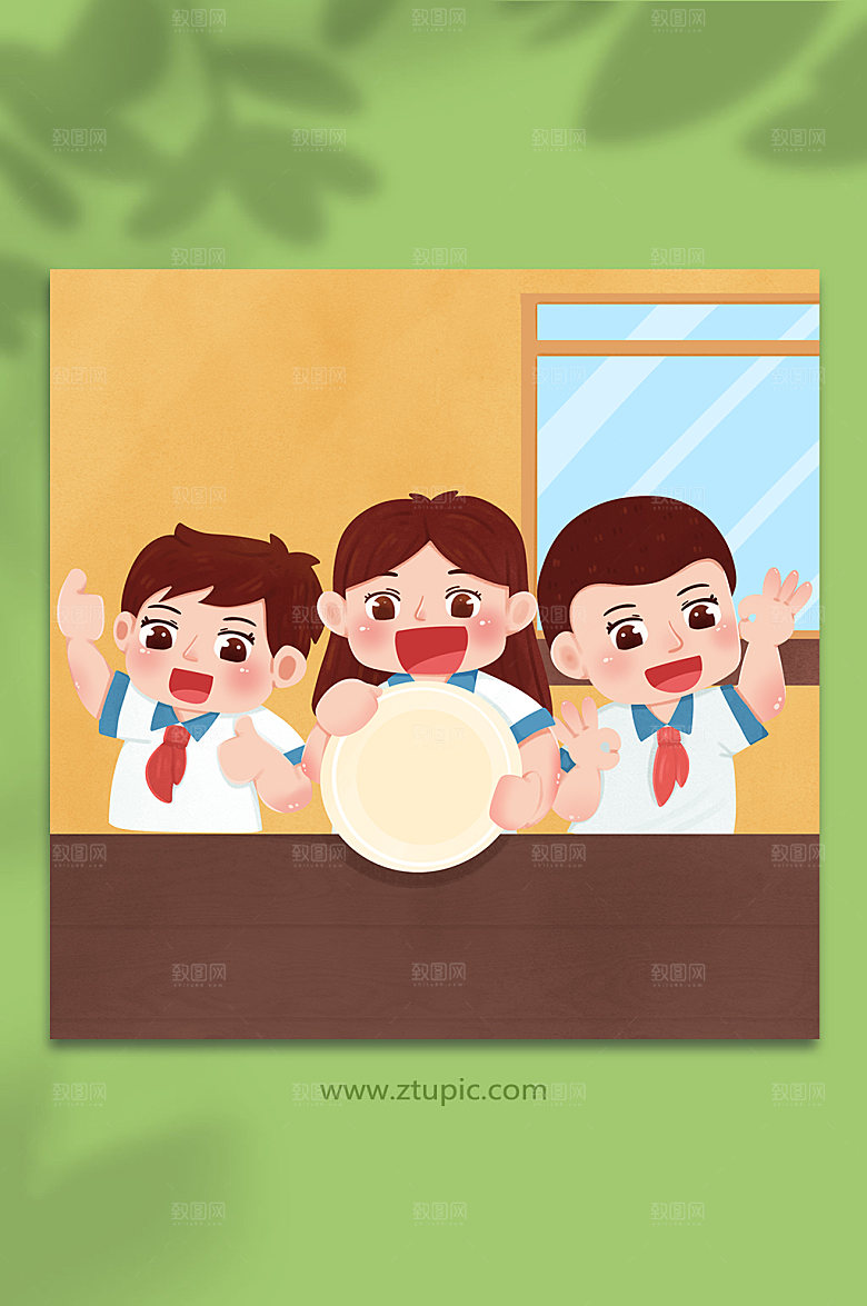 时尚校园红领巾文明餐桌大气插画