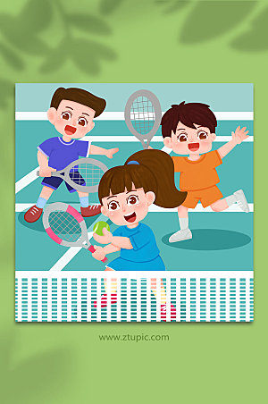 创意训练练习网球运动人物现代插画