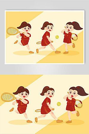 女生选手网球运动人物高端插画
