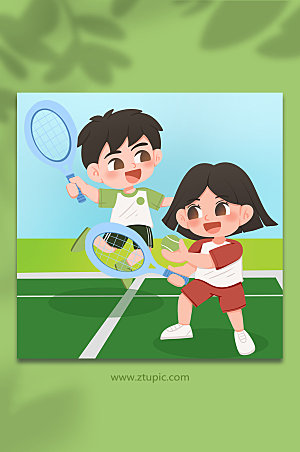 时尚手绘少儿网球运动创意插画