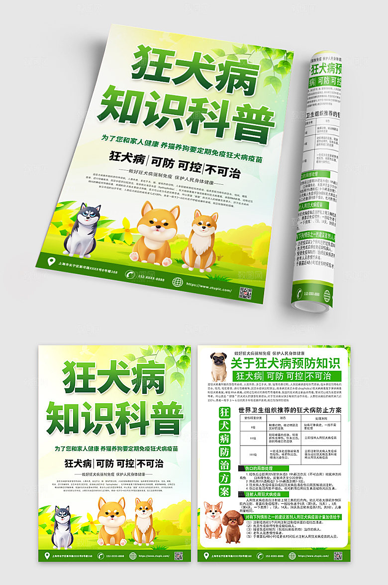 简约狂犬病预防知识高端宣传单DM