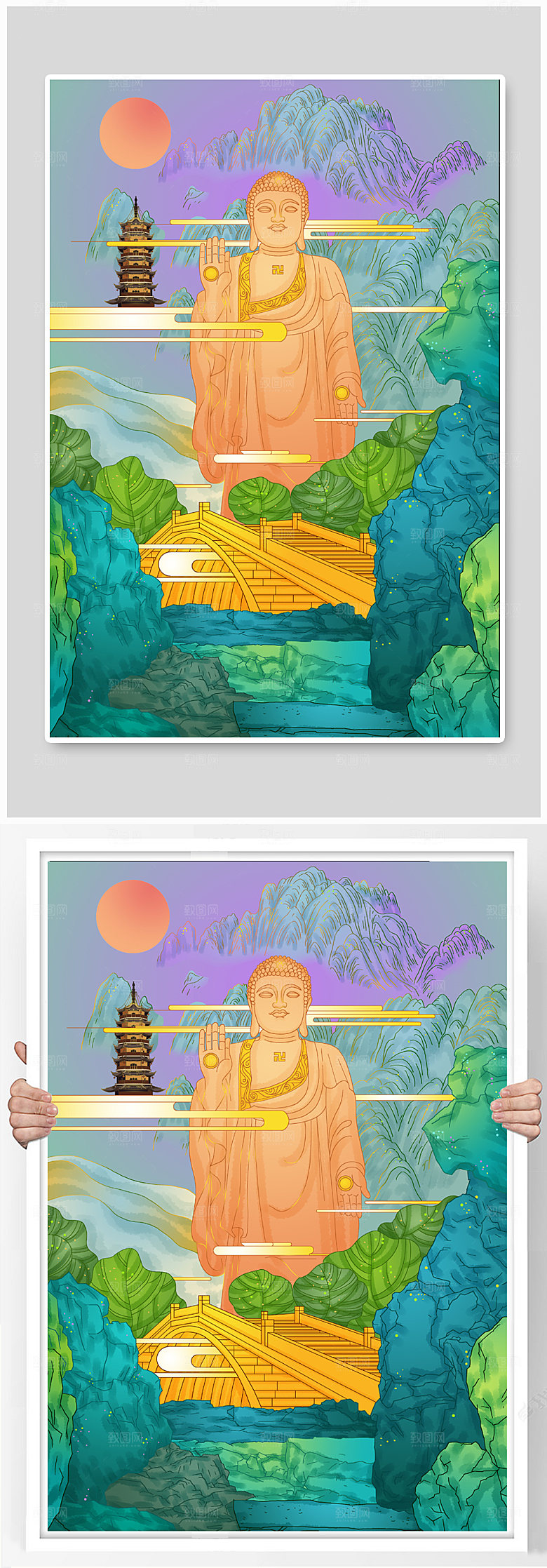 创意南禅寺灵山大佛无锡高端插画
