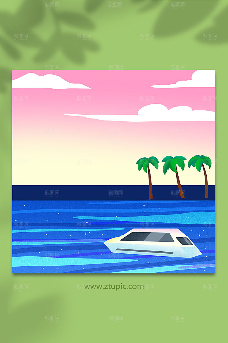 大气海上风光扁平插画创意背景