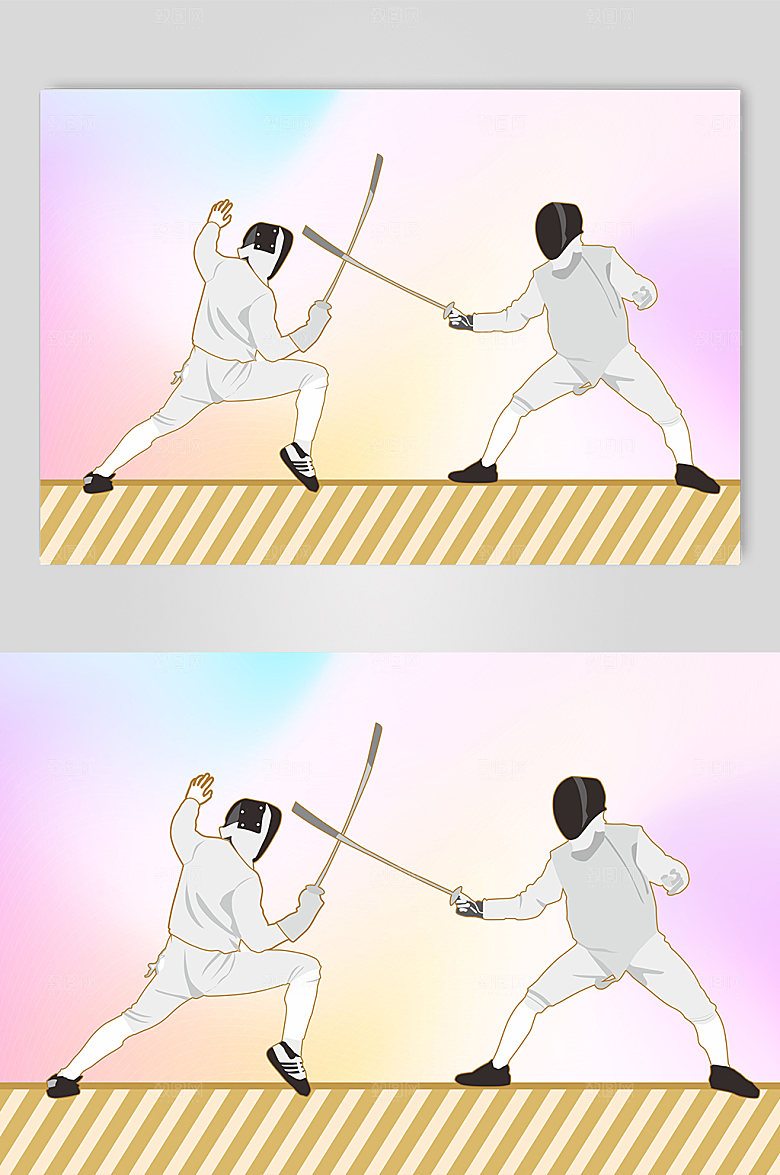 炫彩灰扁平化击剑运动人物高端插画