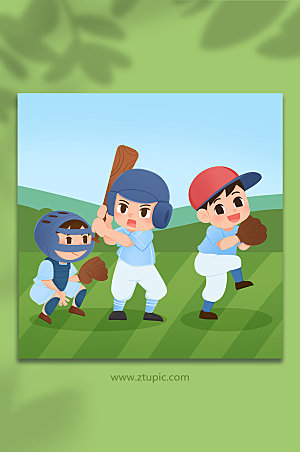 创意手绘默契组合棒球运动大气插画
