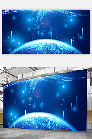 科幻蓝色光效粒子科技原创展板元素