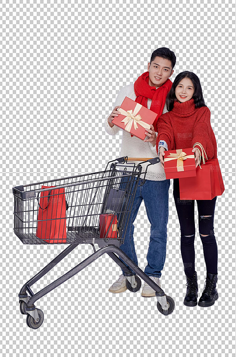 购物车情侣人物现代PNG摄影图片