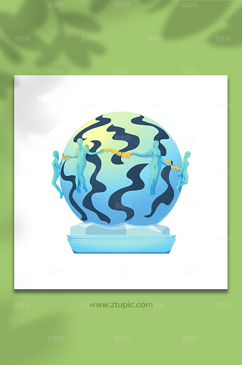 手绘北海银滩潮插画极简元素