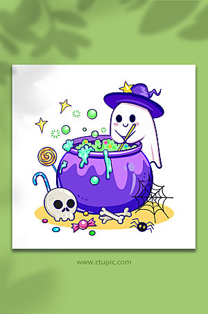 紫色万圣节幽灵魔法药水可爱插画