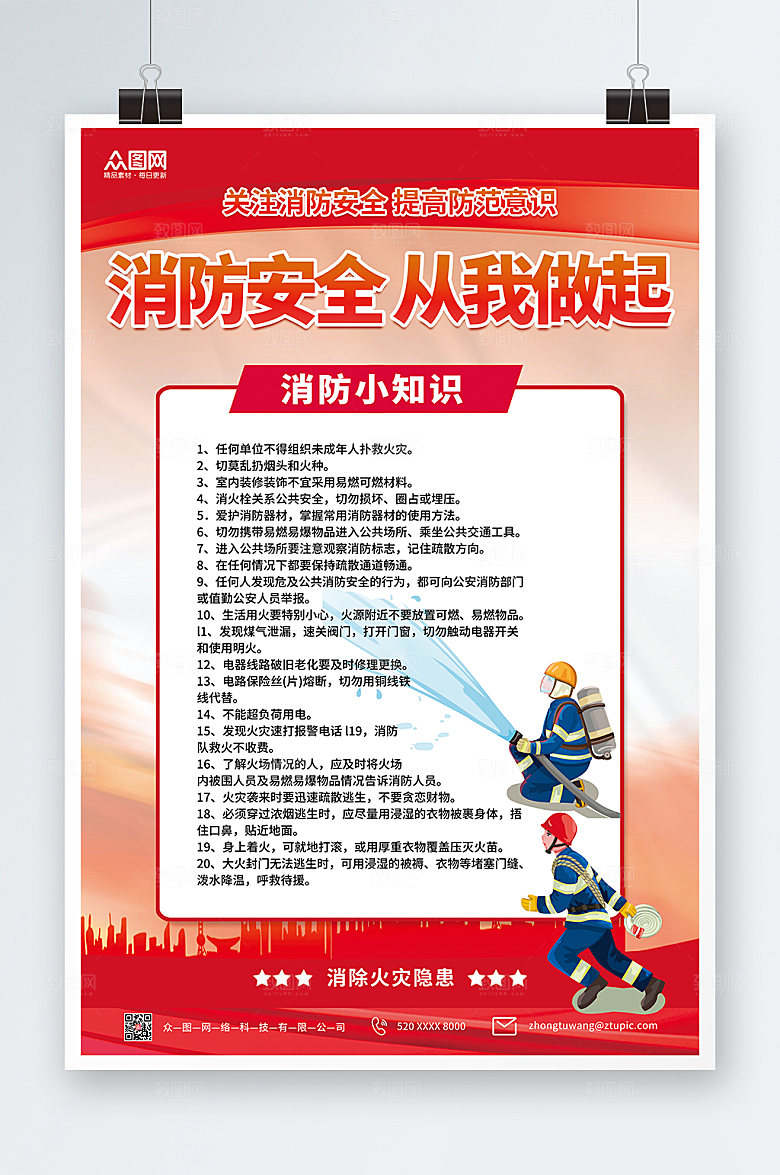创新红色简约消防安全知识精美海报