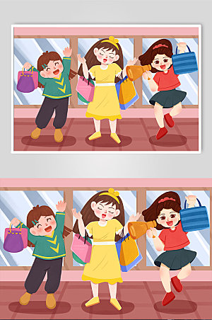 创意买买买女生双十一购物插画设计