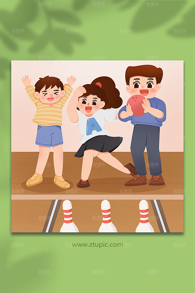 现代潇洒保龄球运动人物插画设计