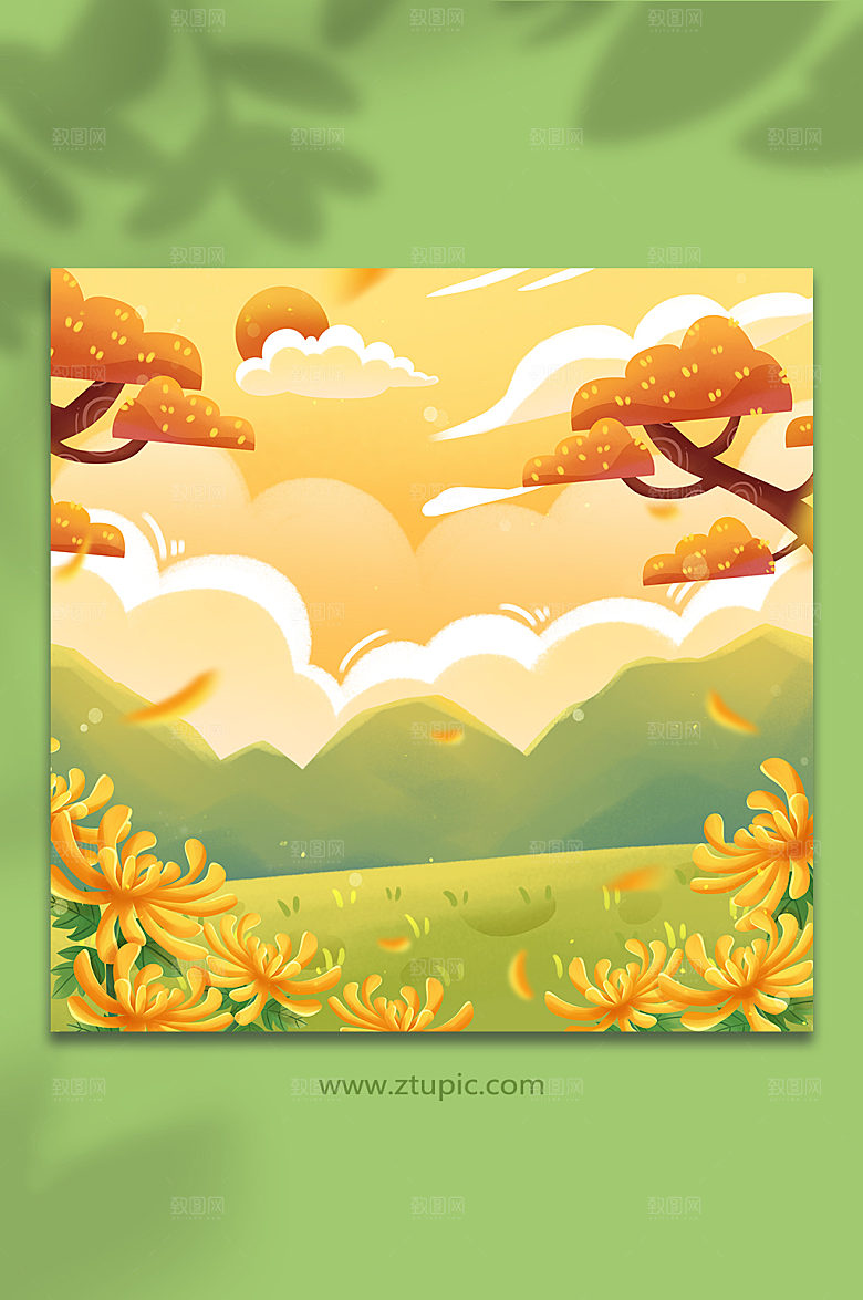 简约手绘秋季风景秋天原创背景