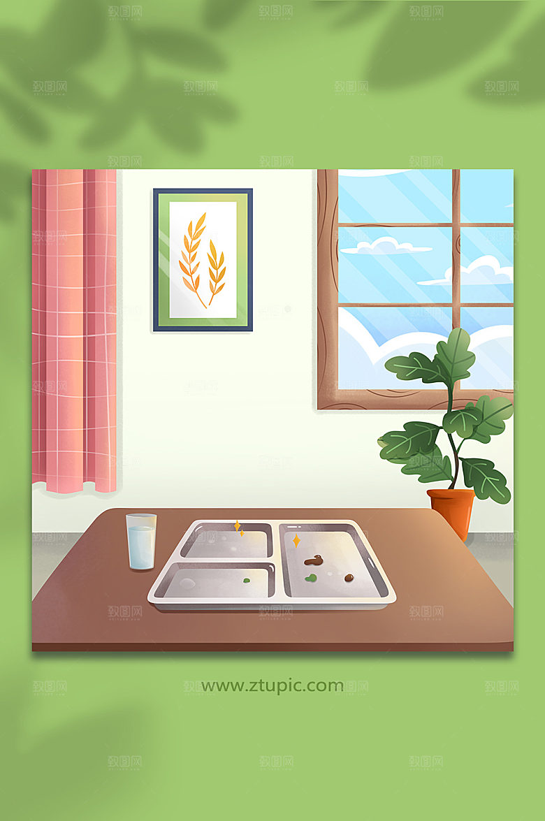 现代手绘文明就餐室内原创背景