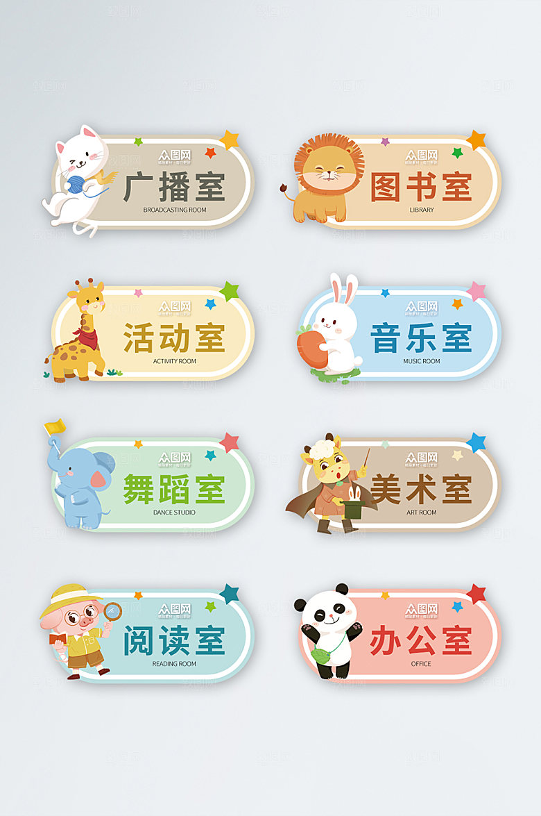 创意动物幼儿园班级门牌异型科室牌