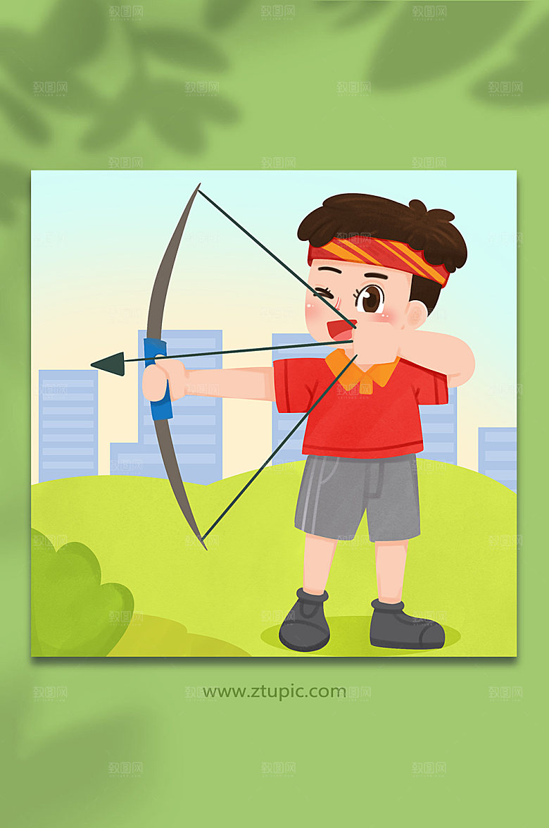 手绘卡通人物射箭运动人物创意插画