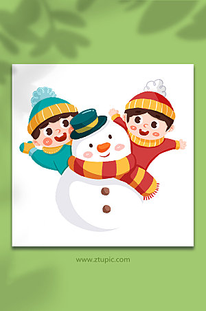 创意卡通立冬小孩堆雪人可爱元素