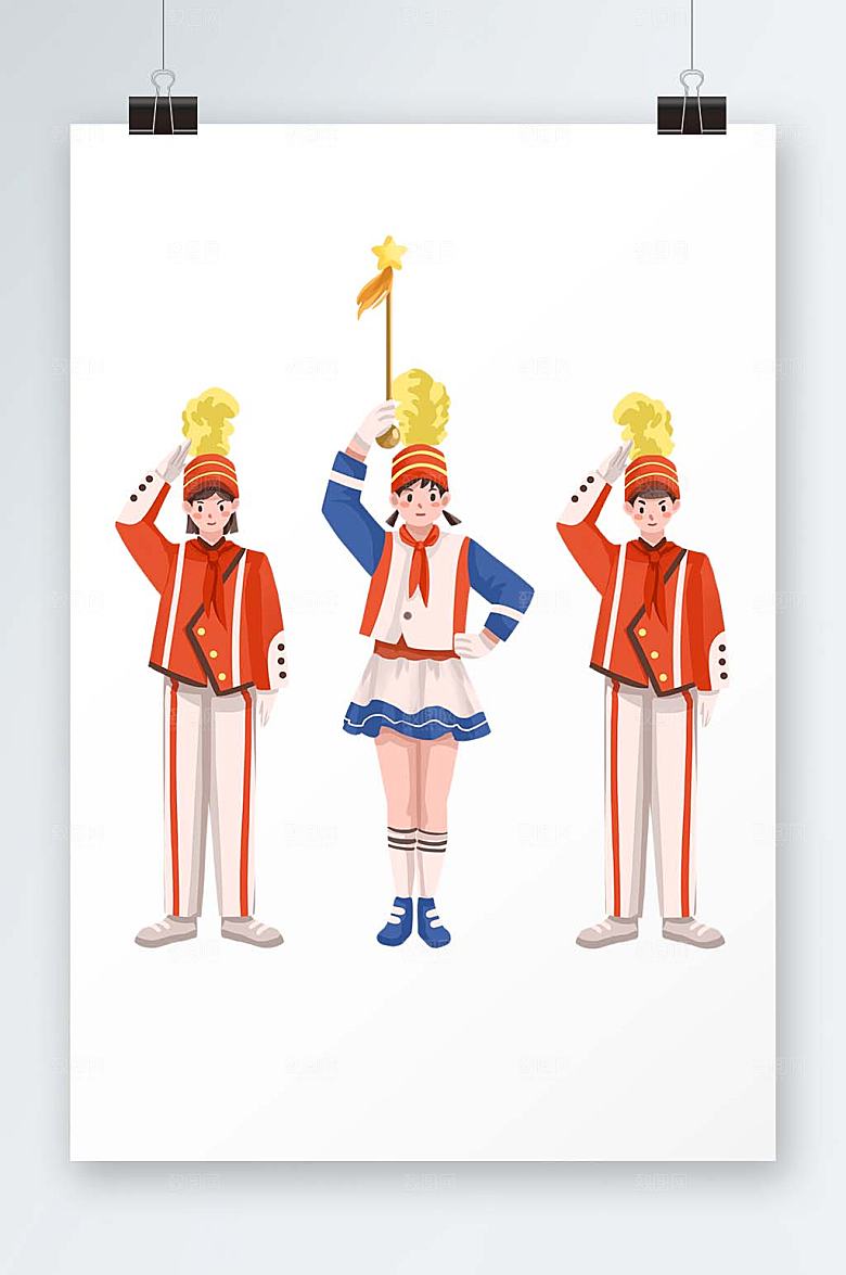 国庆节创意红少先队员人物插画