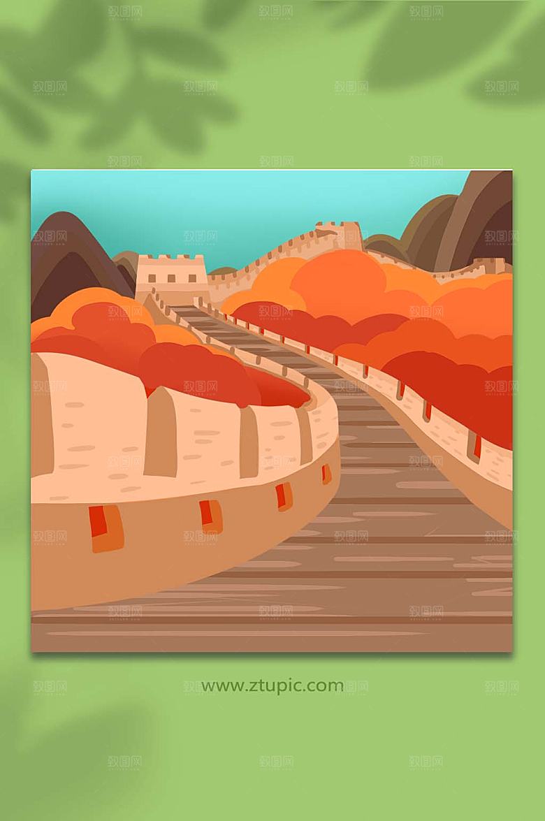 大气长城国庆节插画风景原创背景