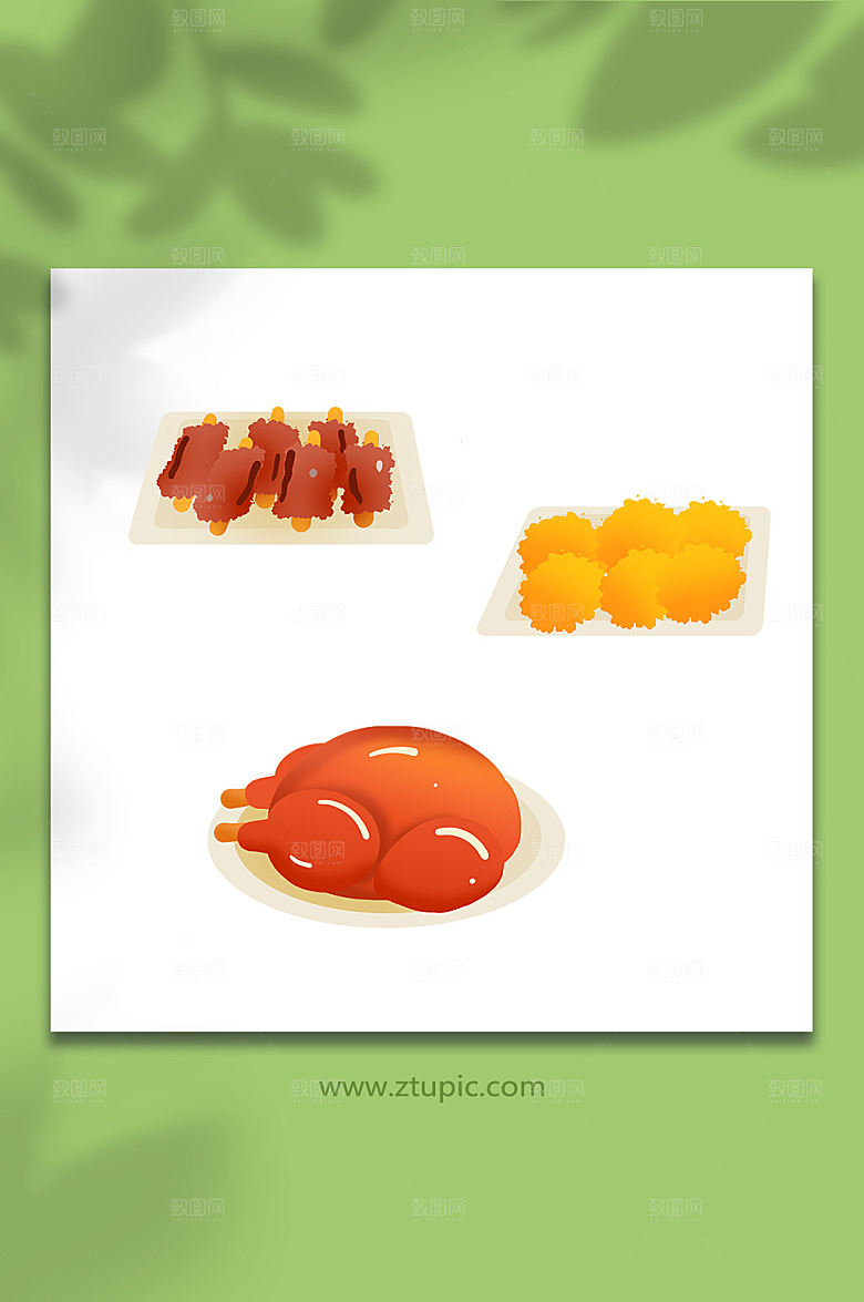 大气感恩节火鸡等美食插画创意元素