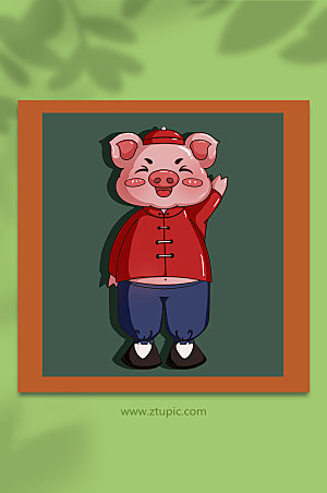 猪拟人十二生肖动物原创插画