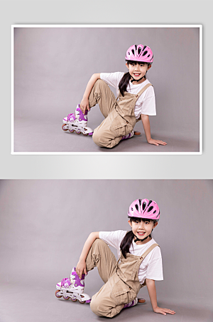 中学生女孩轮滑人物背带裤摄影图