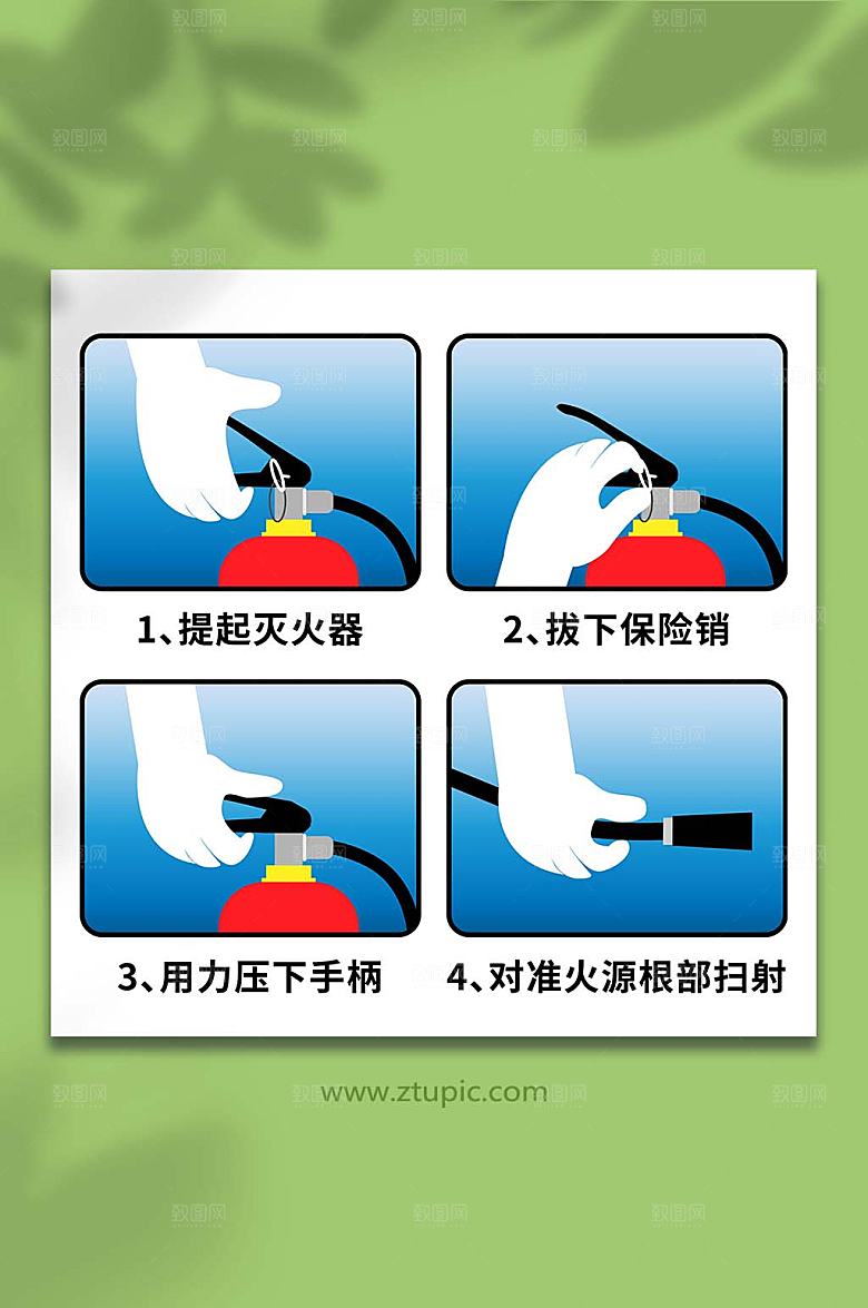 极简消防灭火器使用方式方法插画