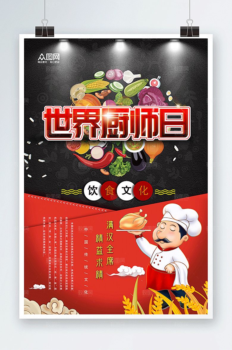 卡通时尚厨师世界厨师日大气海报