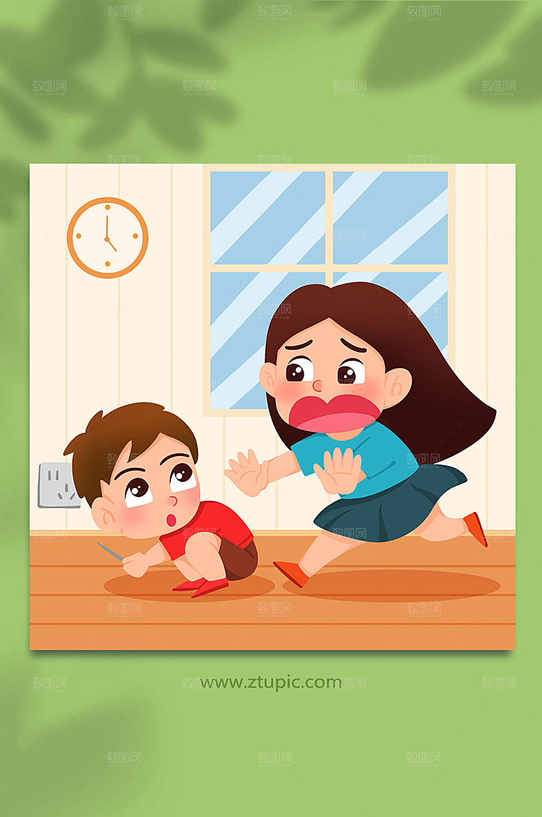 时尚婴幼儿防触电安简约人物插画