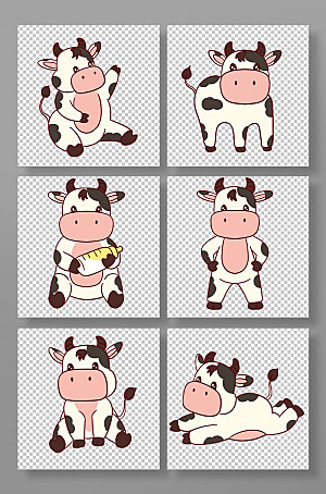 现代扁平化奶牛简约动物元素插画