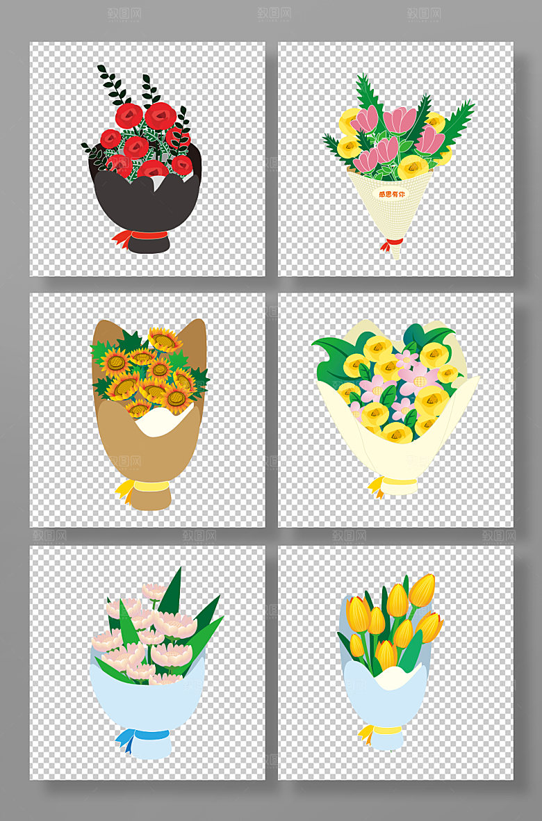 绿色鲜花感恩节元素创意插画