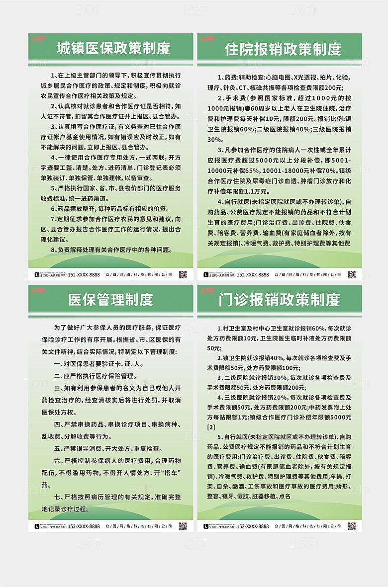 大气医院收费处医保制度牌嫩绿海报