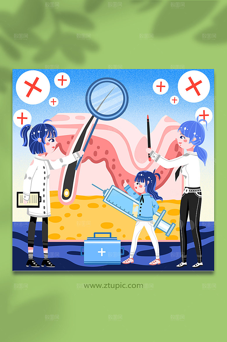 大气医疗检查皮肤美容创意人物插画