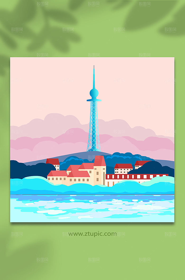 大气青岛电视塔青岛城市创意插画