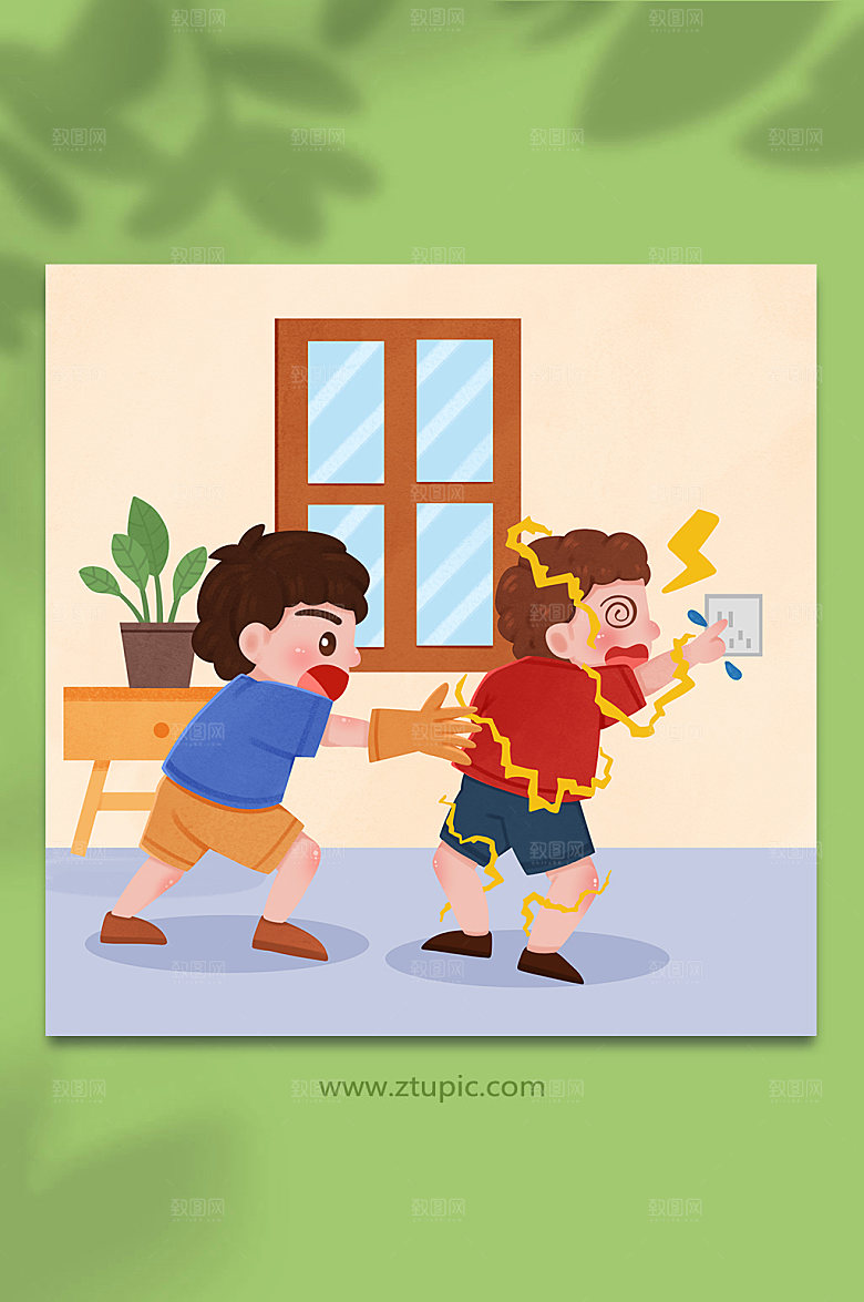 救人防触电方式方法安全人物插画