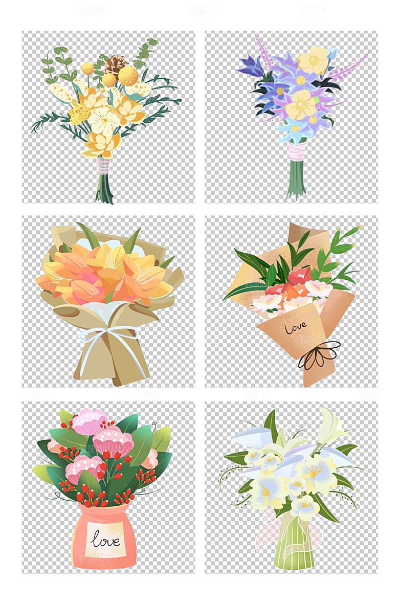 鲜花手捧花花束感恩节创意元素插画
