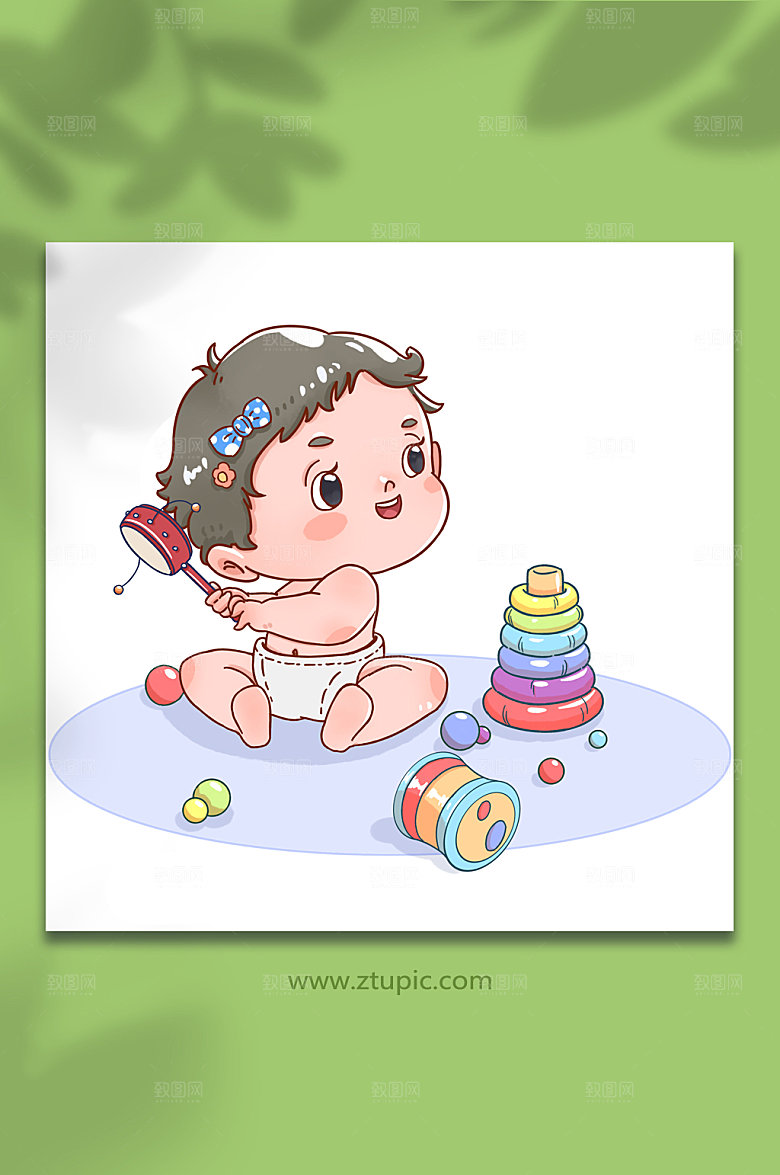 可爱幼儿婴儿玩玩具人物原创插画
