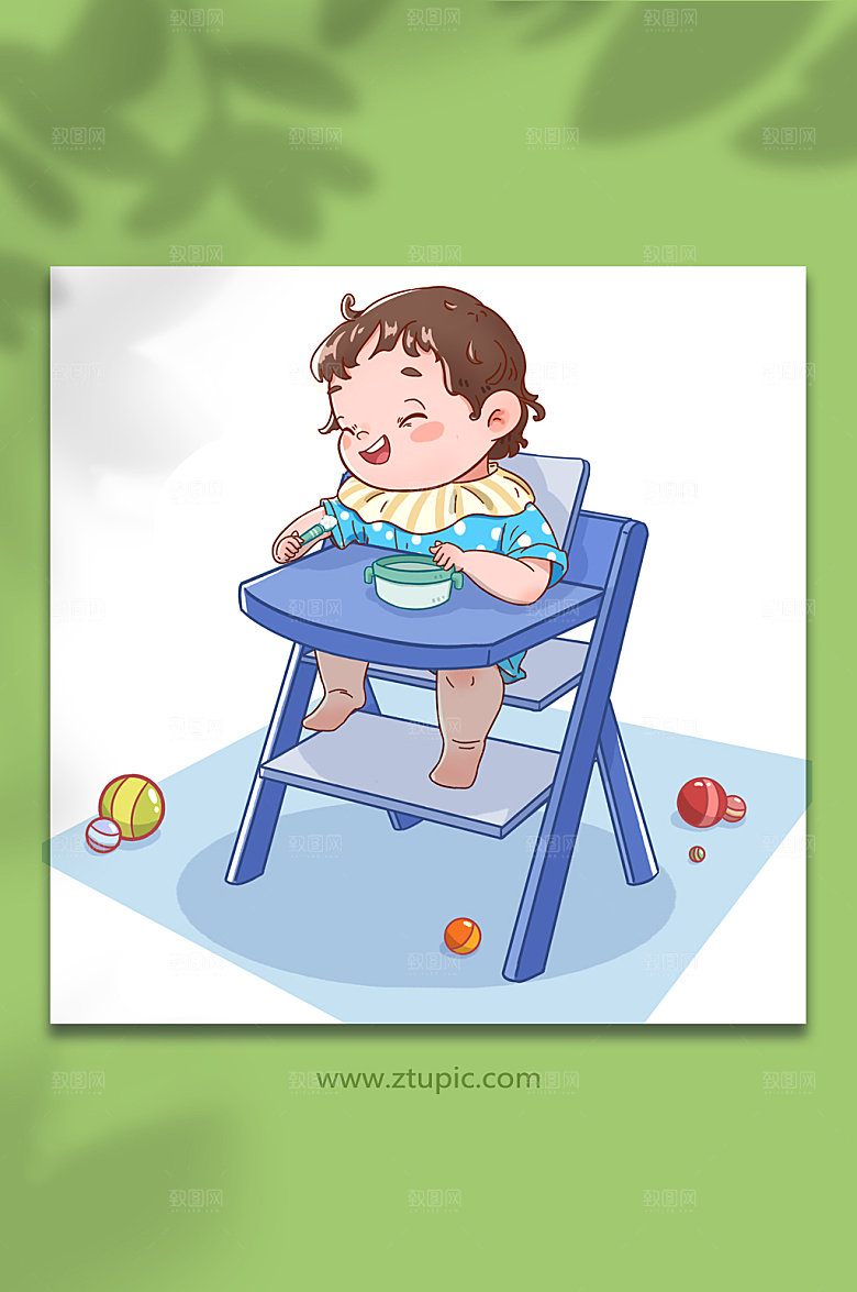 可爱幼儿婴儿吃东西人物原创插画