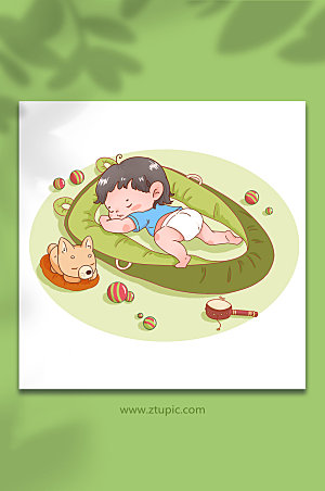 可爱幼儿婴儿睡觉人物漫画原创插画