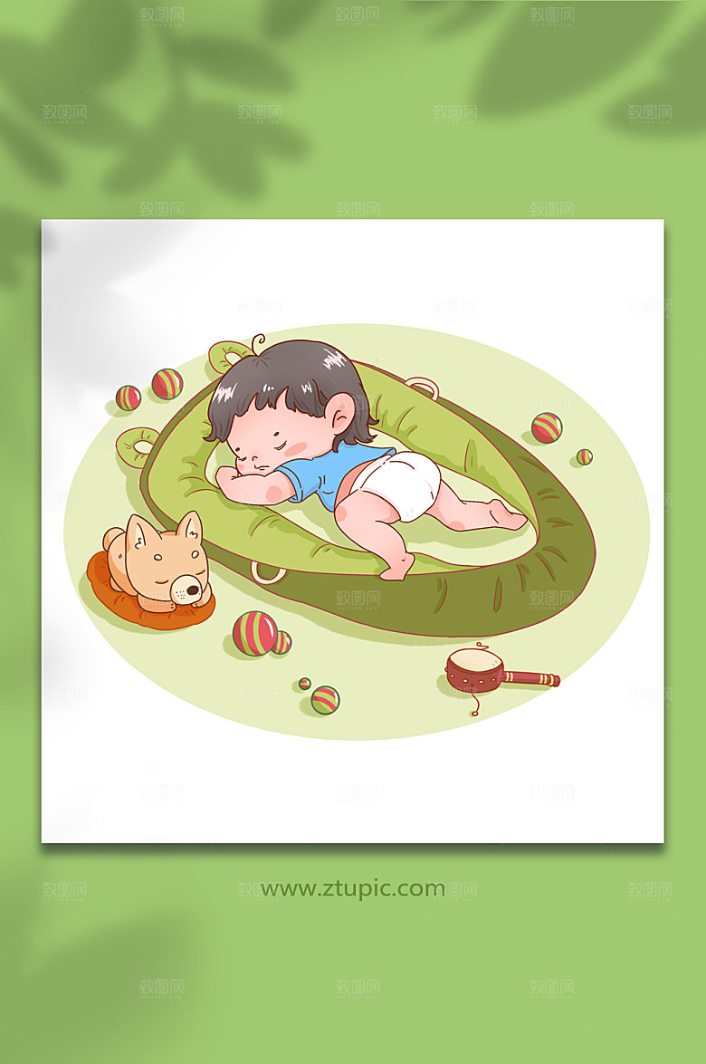 可爱幼儿婴儿睡觉人物漫画原创插画