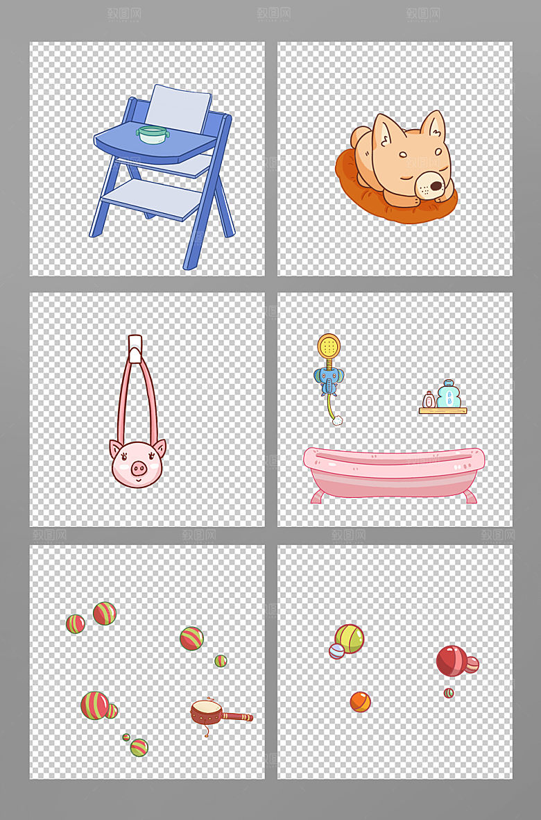 可爱卡通婴儿用品玩具合集原创元素