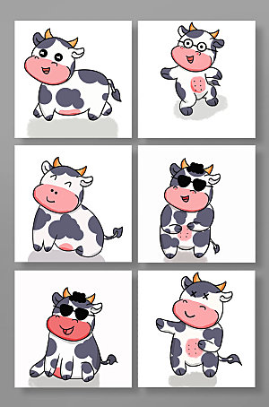 手绘奶牛卡通奶牛动物元素创意插画