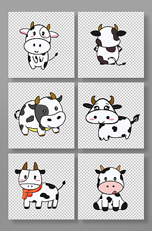 手绘插画奶牛动物元素创意插画