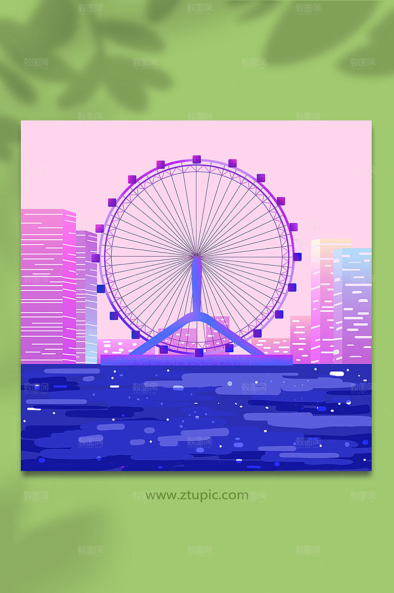 手绘天津之眼天津城市地标创意插画