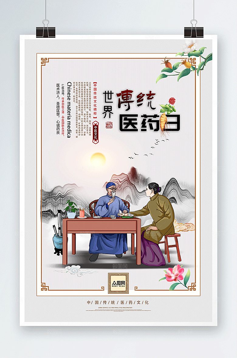 中国风精髓世界传统医药日创意海报