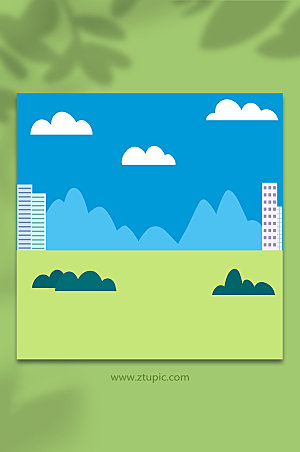 绿色扁平建筑风光插画手绘背景图