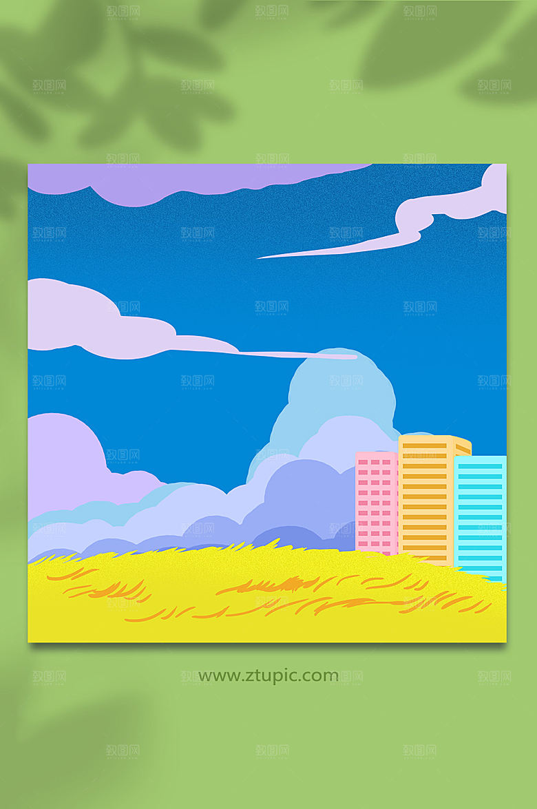 创意蓝天草坪插画现代背景图