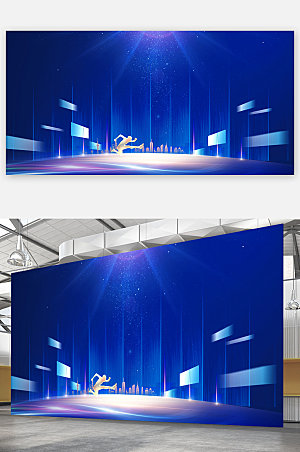 科技蓝企业展板背景图免抠炫酷元素