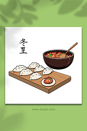 中式卡通冬至包饺子元素创意插画