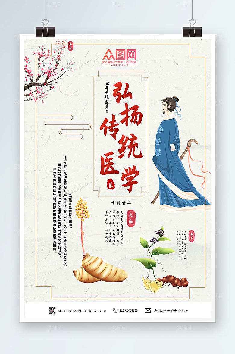 中国风中医世界传统医药日大气海报